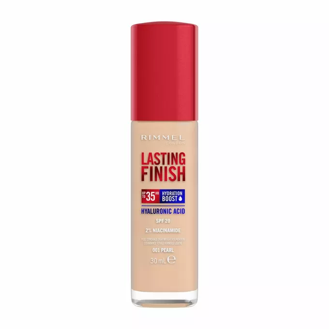Rimmel Lasting Finish 25H Foundation – Volle Deckkraft, 25 Stunden Halt | Feuchtigkeitsspendend | Farbe 001 Pearl